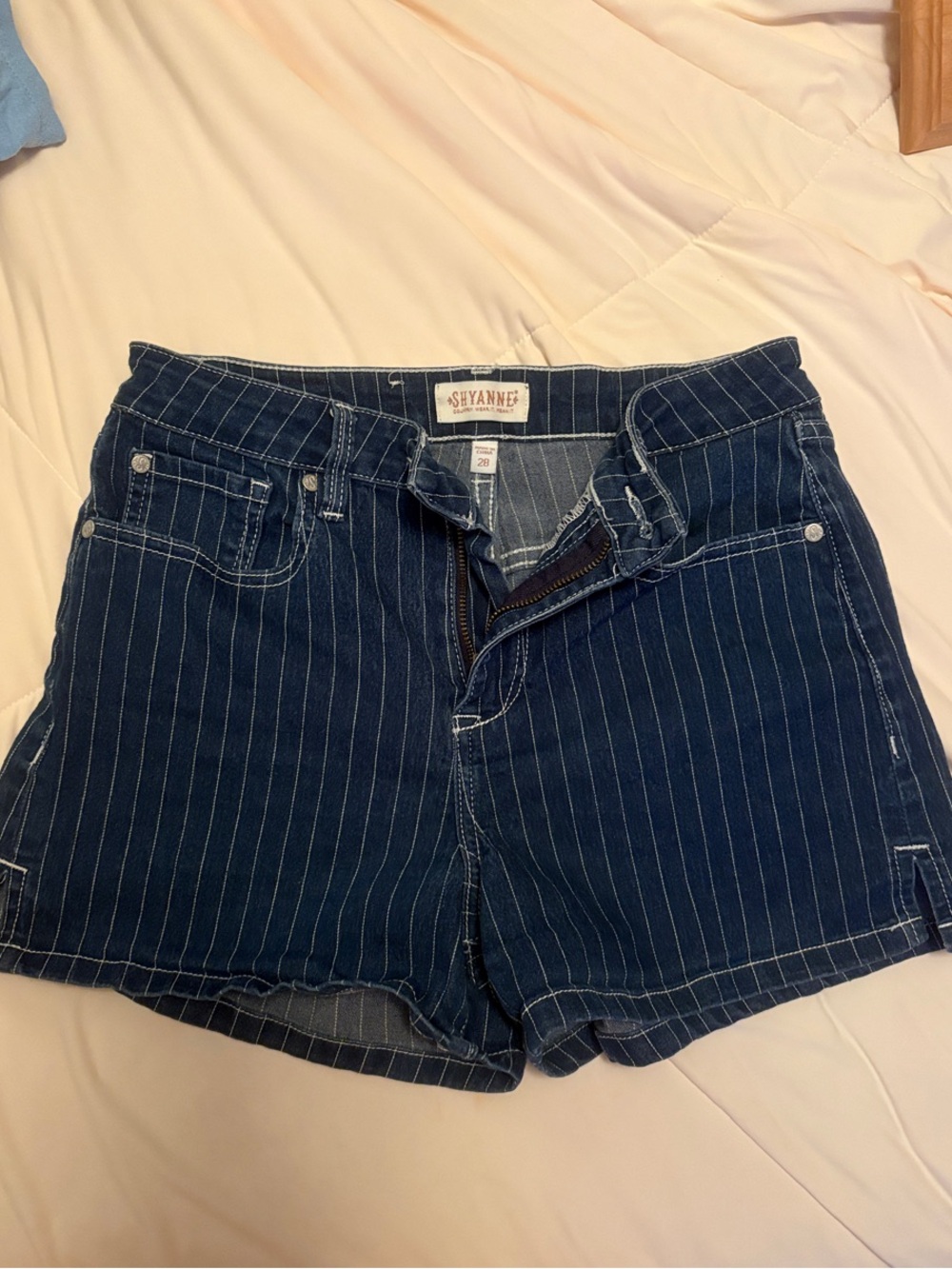 Shyanne Navy Pinstripe High-Rise Denim Shorts